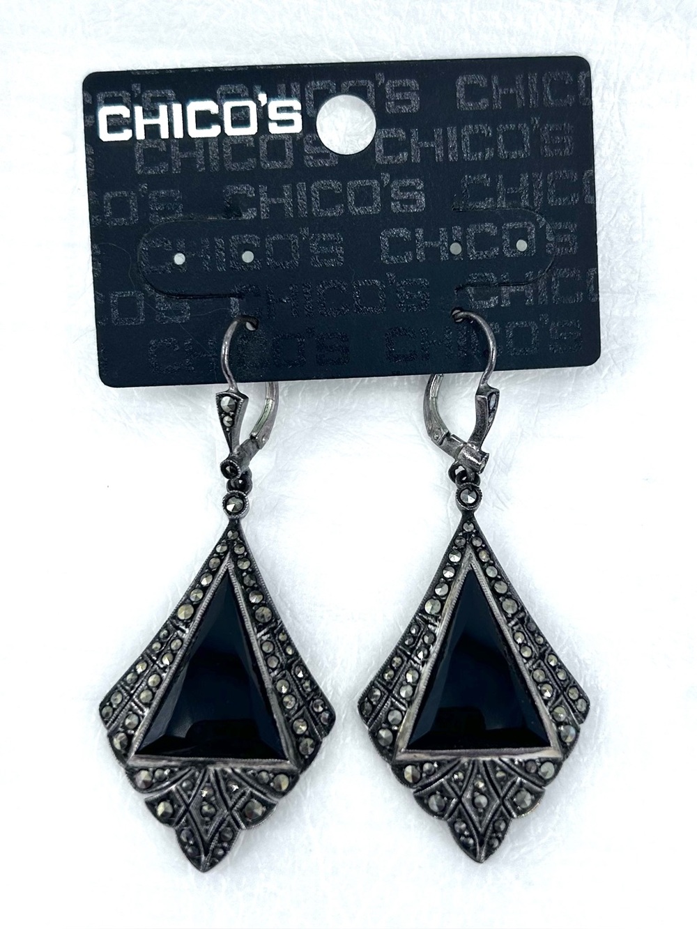 Chico's Art-Deco Style Black Pyramid Drop Earrings